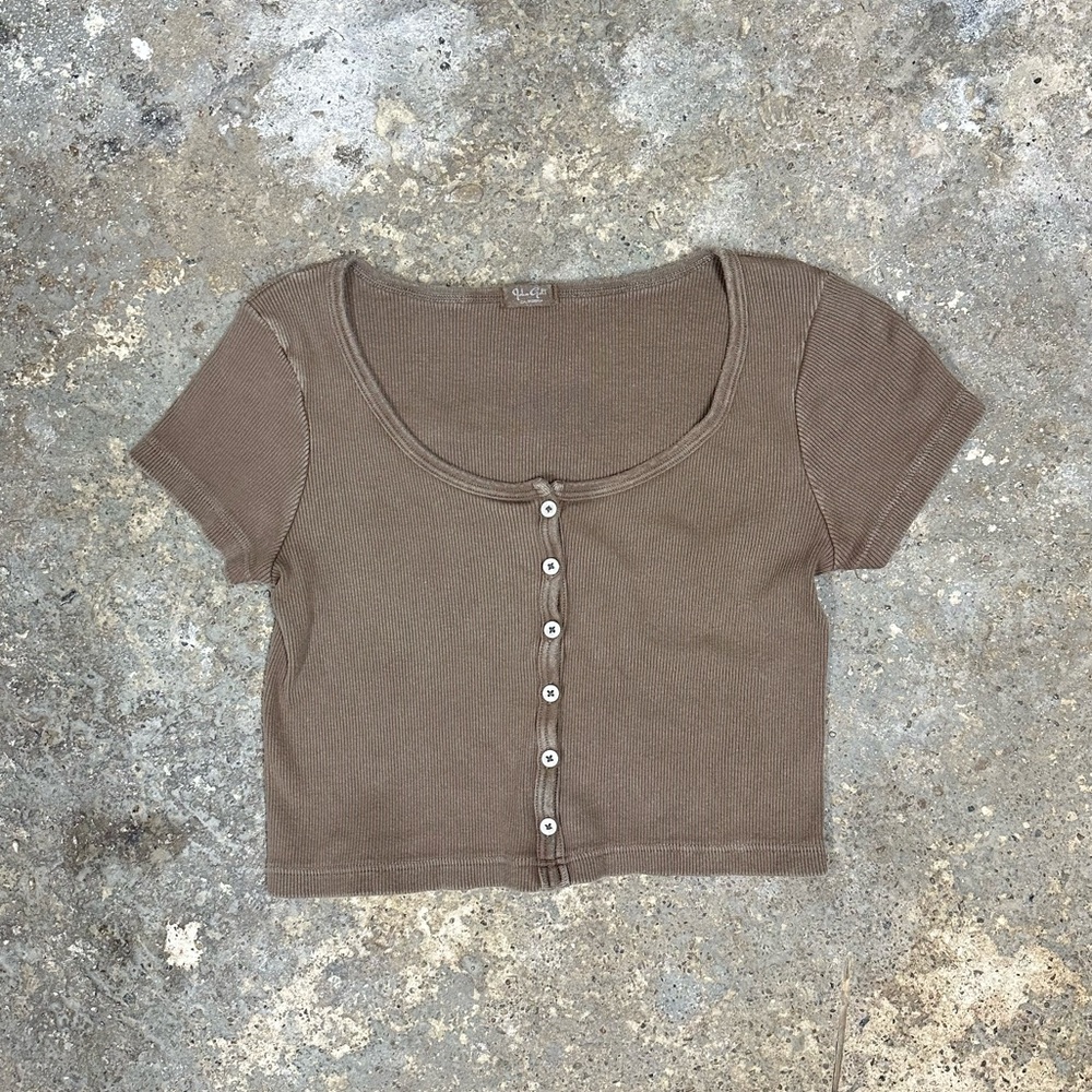 Brandy Melville Taupe Button Crop Top